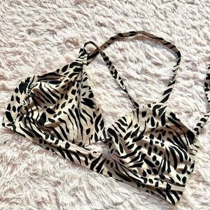 Leopard Print Bikini Cutout Underwire Strappy Swim Top Womens 38DD Jersey Shore